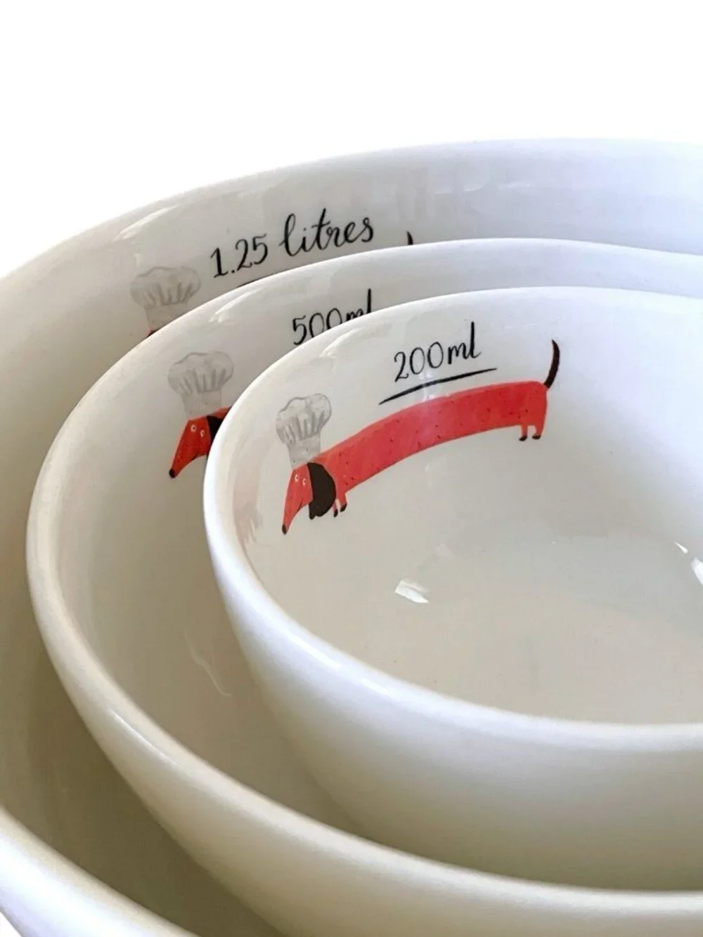 Fenella Smith Set of 3 Mixing Nesting Bowls Dachshund Chef Dog Lover Ceramic
